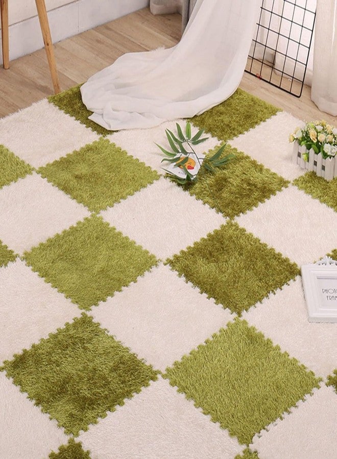 BIYALI 10pcs Interlocking Carpet Tiles with Border Plush Foam Mats Fluffy Puzzle Play Mat - Floor Tiles Soft Climbing Area Rugs for Home Game Room, Home, Bedrooms Decoration (Color:Green+Skin) - Image 3